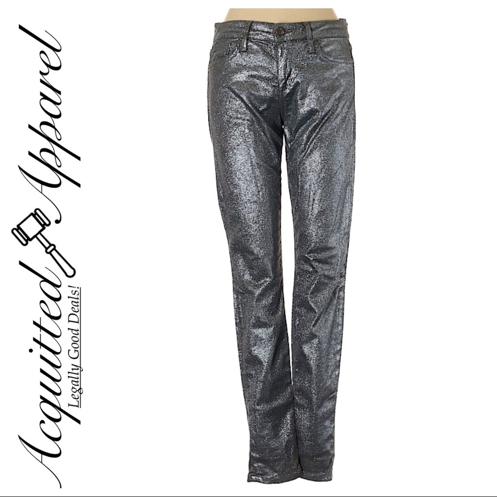 Joe’s Metallic Silver Sparkle Wash Coated Denim Skinny Jeans